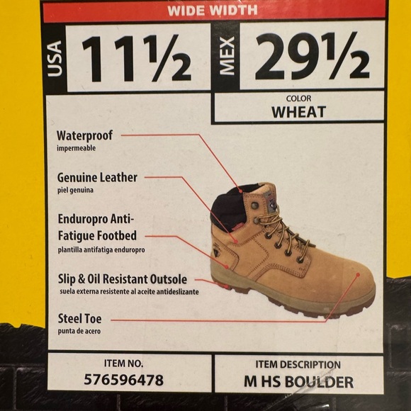 NWT 11.5W wide Tan waterproof steel toe Boots leather slip resistant men’s - Picture 7 of 7